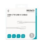 Deltaco USB-C till USB-C - laddningskabel, 60W, 0,5 m, vit