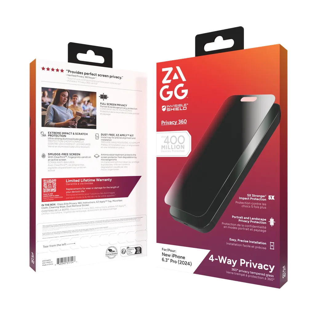 Zagg InvisibleShield Glass Elite Privacy 360 iPhone 16 Pro - skärmskydd