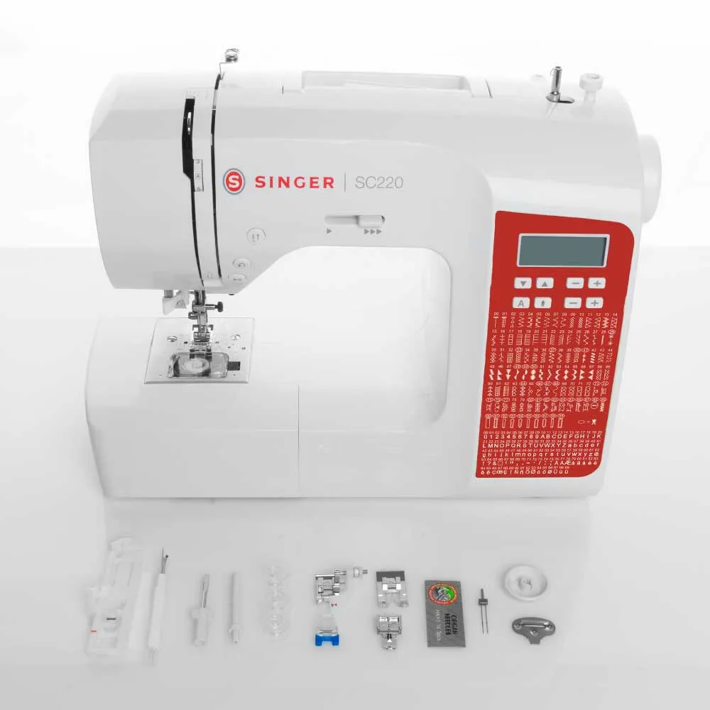 SINGER SC220 symaskin, 200 s&ouml;mmar, r&ouml;d/vit