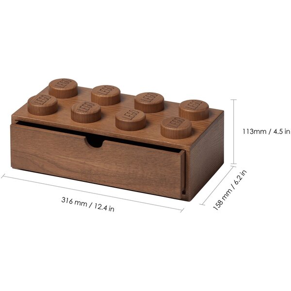 Room Copenhagen LEGO 2x4 wooden desk drawer, storage box (oak, dark)