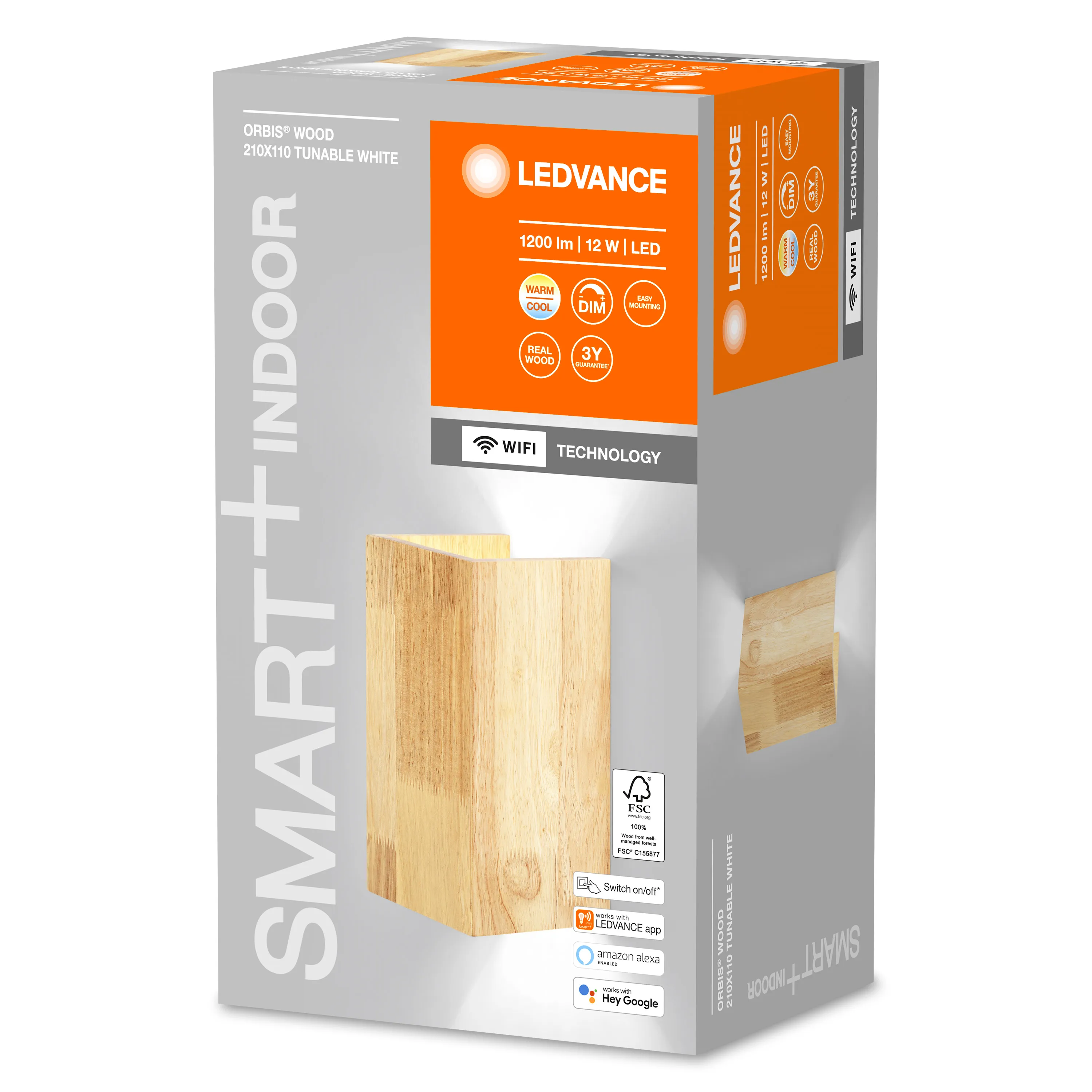 Ledvance SMART+ Orbis Wall lamp wood square 12W TW WiFi - C