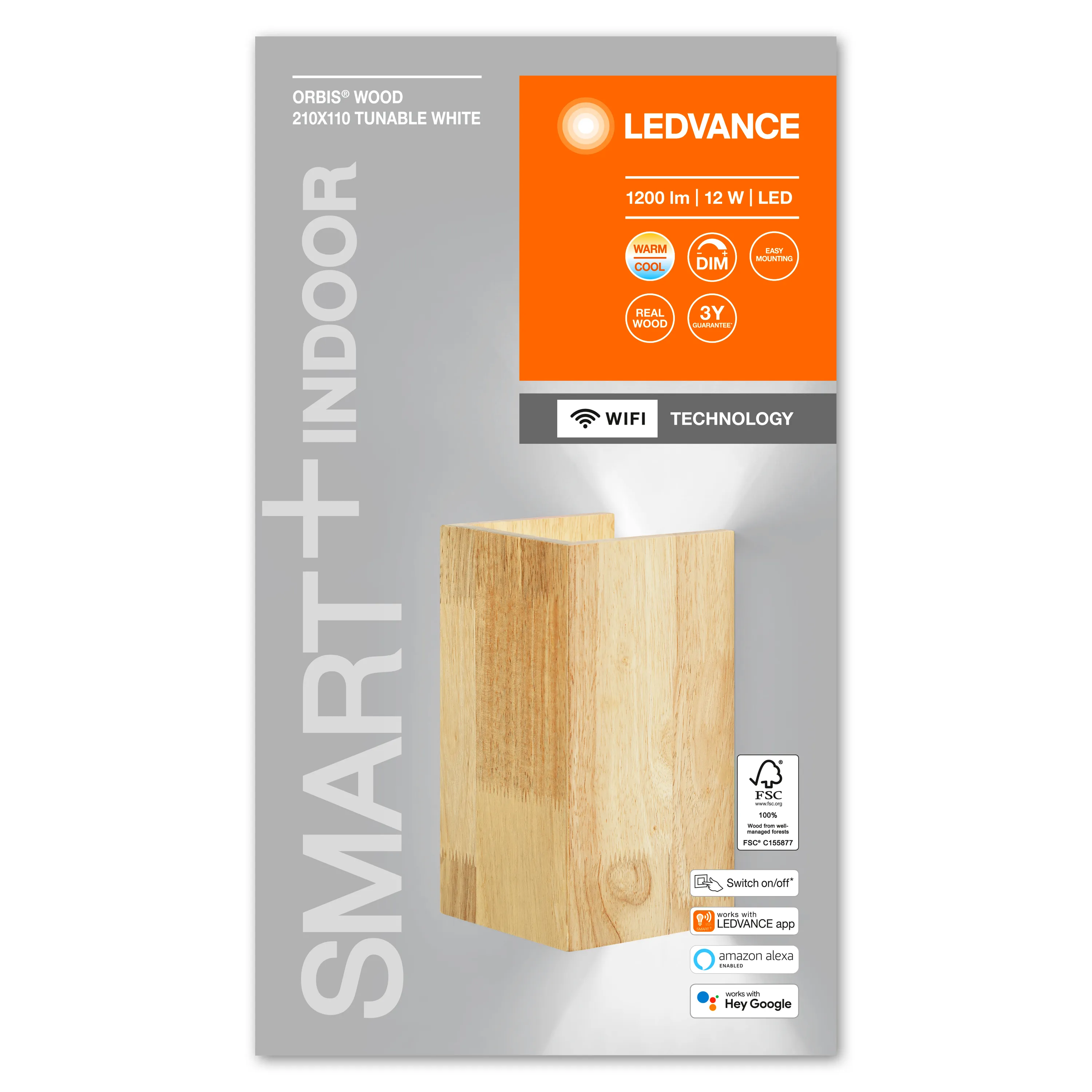 Ledvance SMART+ Orbis Wall lamp wood square 12W TW WiFi - C
