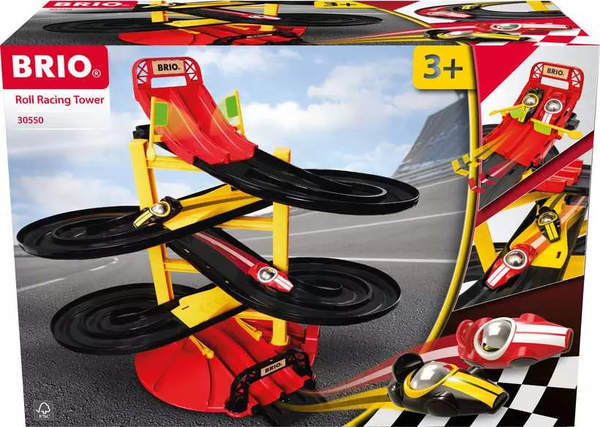 BRIO racetrack tower with two racing cars, toy vehicle