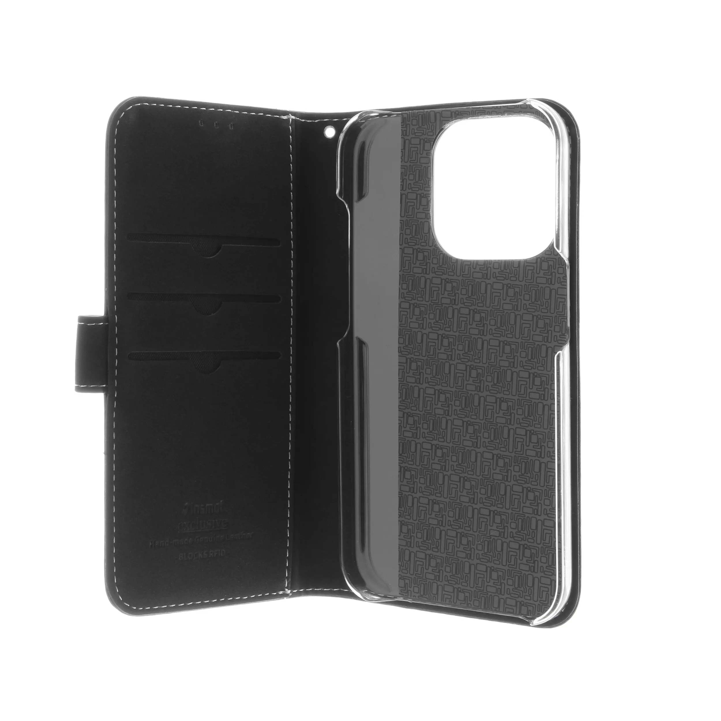 Insmat Exclusive Flip Case, iPhone 15 Pro -lompakkokotelo, Musta