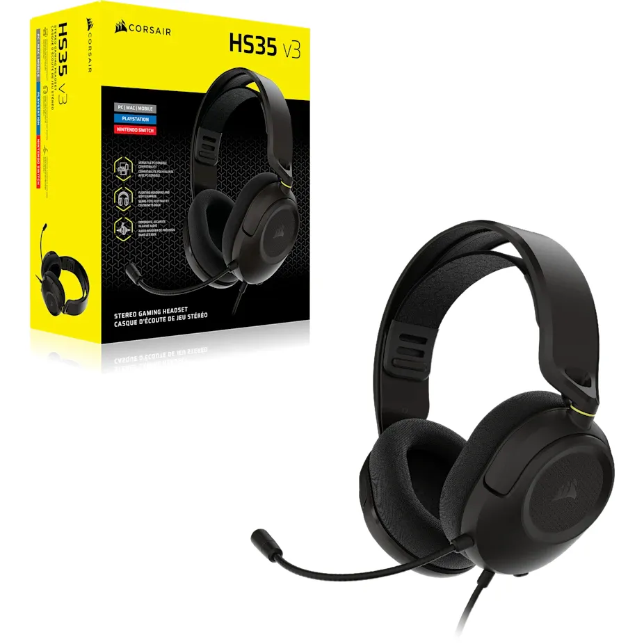 Corsair HS35 v3 gaming headset, svart