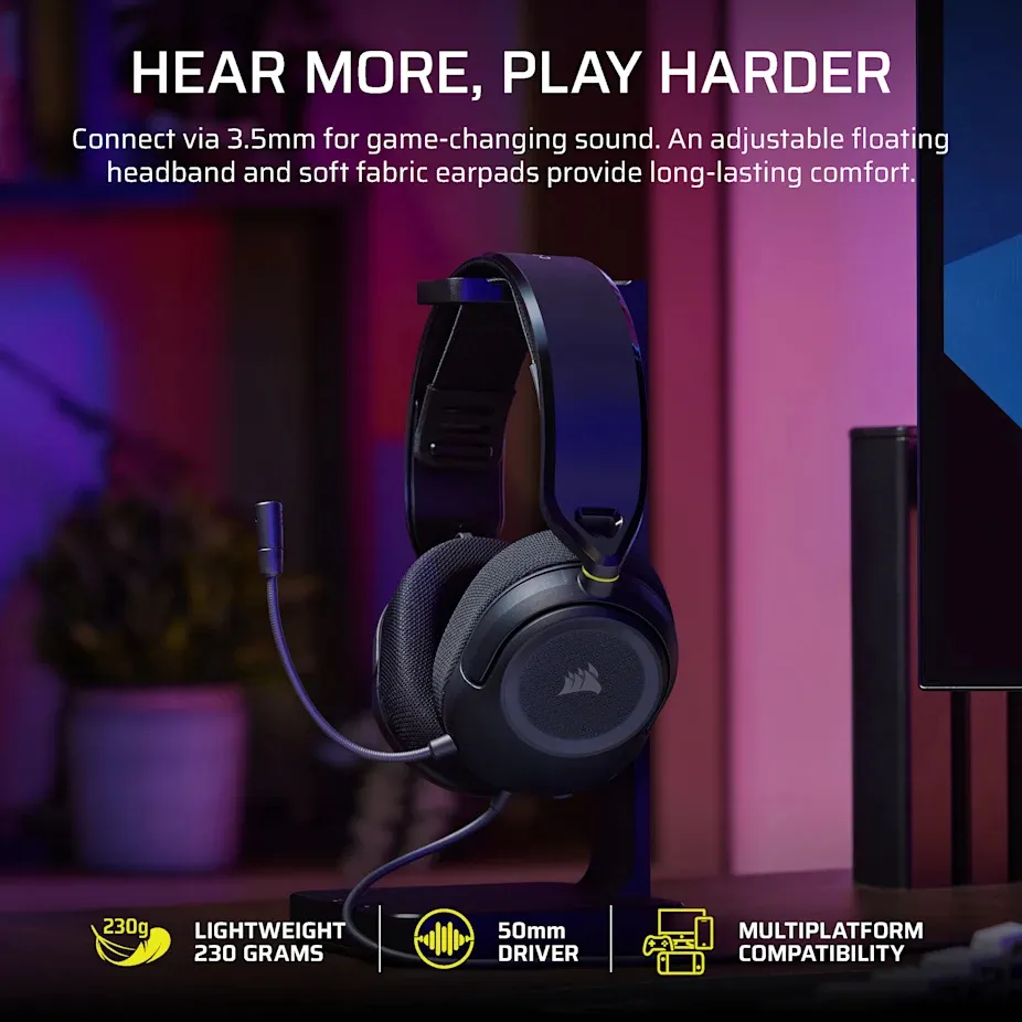 Corsair HS35 v3 gaming headset, svart