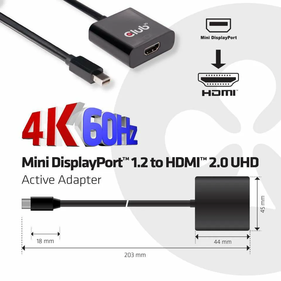 Club 3D CAC-2170 - Aktiv Mini DisplayPort 1.2 till HDMI 2.0-adapter, Svart