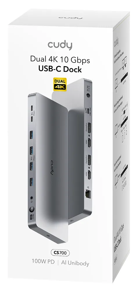 CUDY Docking Station CS700 10Gbps USB-C Dual 4K 150W