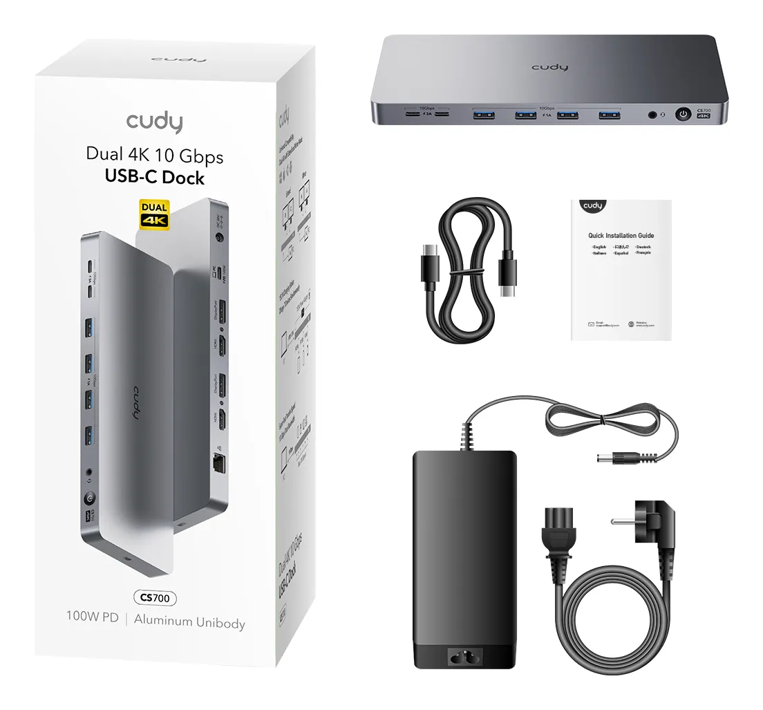 CUDY Docking Station CS700 10Gbps USB-C Dual 4K 150W