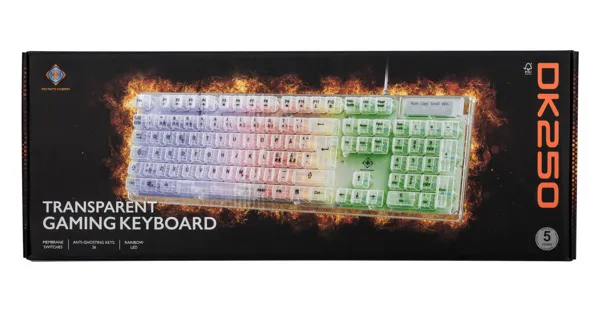 Deltaco DK250 Rainbow-LED, Membrane - speltangentbord, transparent