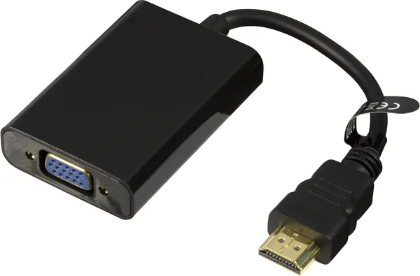 DELTACO HDMI - VGA-sovitin, 19-pin ur - 15-pin+3,5mm, 0,2m, musta