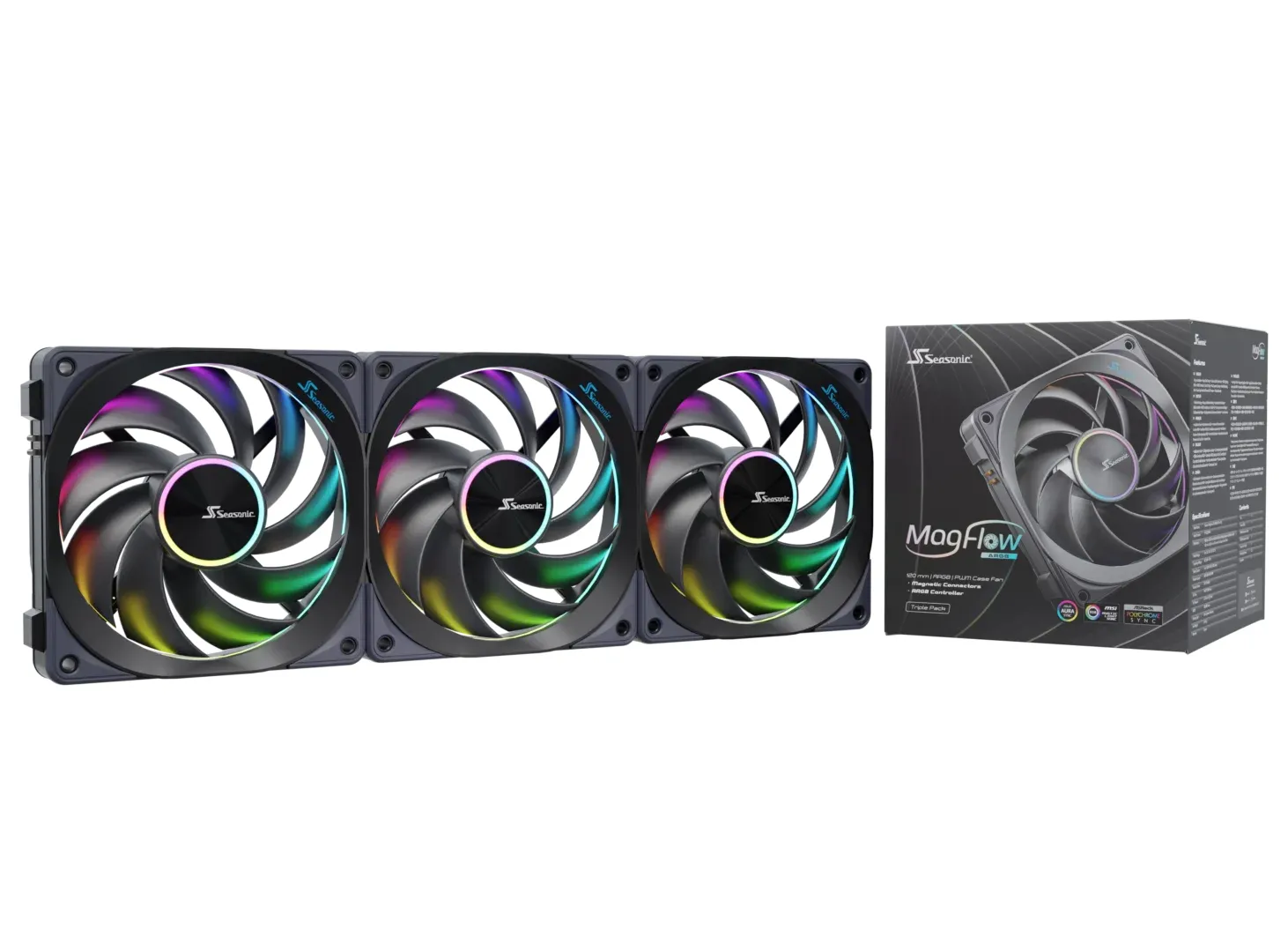Seasonic MagFlow ARGB 120mm - case fan, black, 3pcs