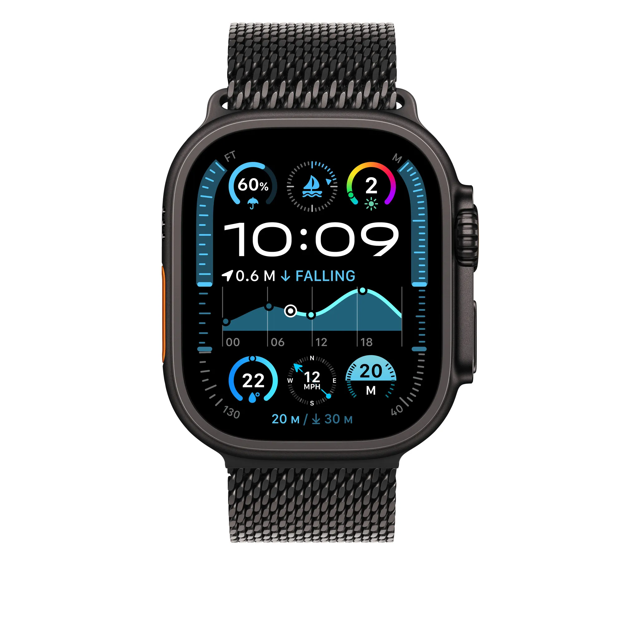 Apple Watch 49 mm - Milanesisk loop, Svart titan, Large