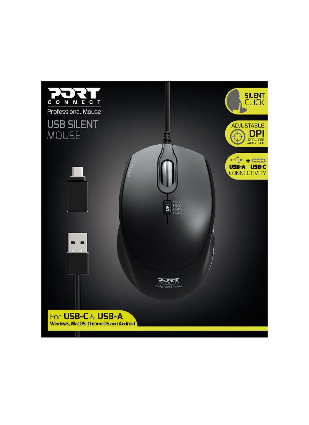 Port Designs PD-900711 Wired Mouse, Black