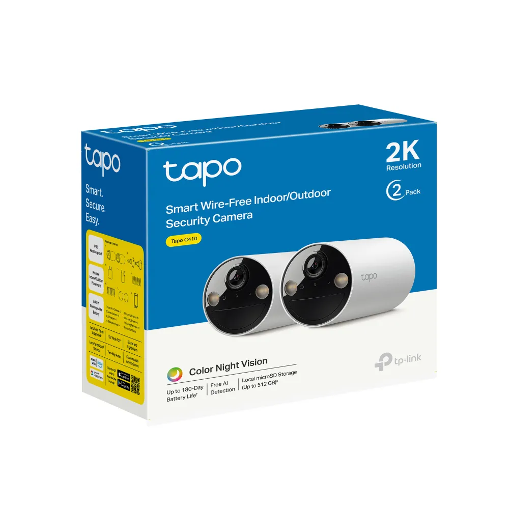 TP-Link Tapo C410 Smart Wire-Free Indoor/Outdoor Security Camera, 2-Pack