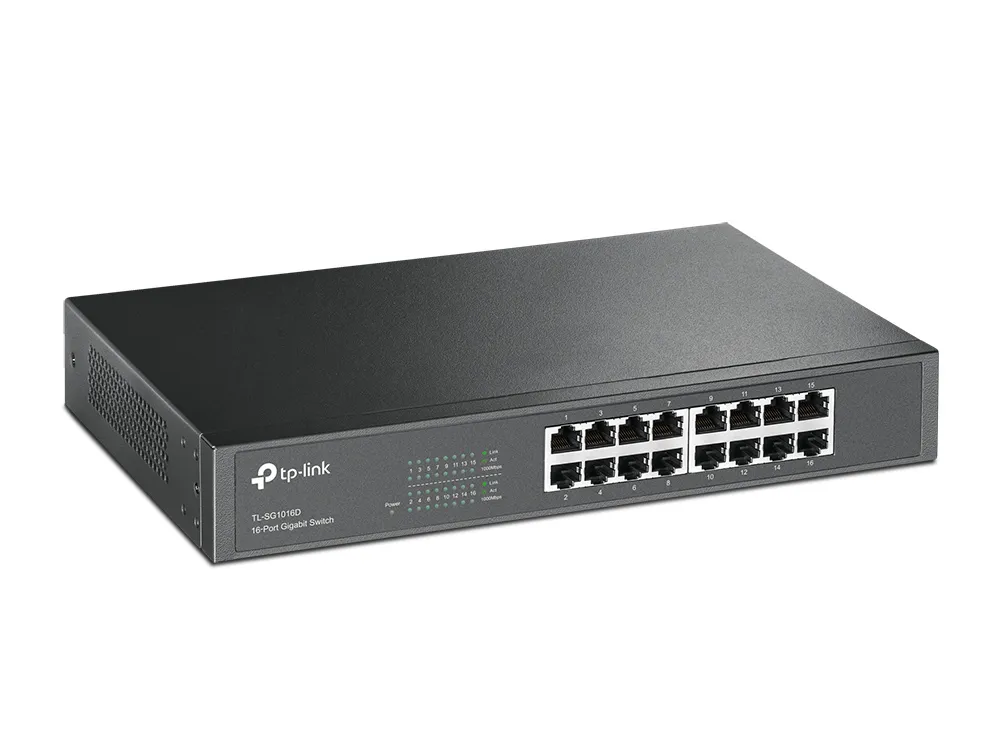 TP-Link verkkokytkin, 16-ports 10/100/1000Mbps, RJ45, metall, 19"