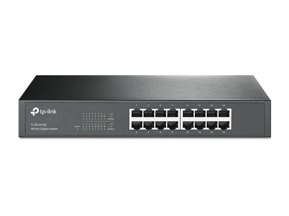 TP-Link verkkokytkin, 16-ports 10/100/1000Mbps, RJ45, metall, 19"