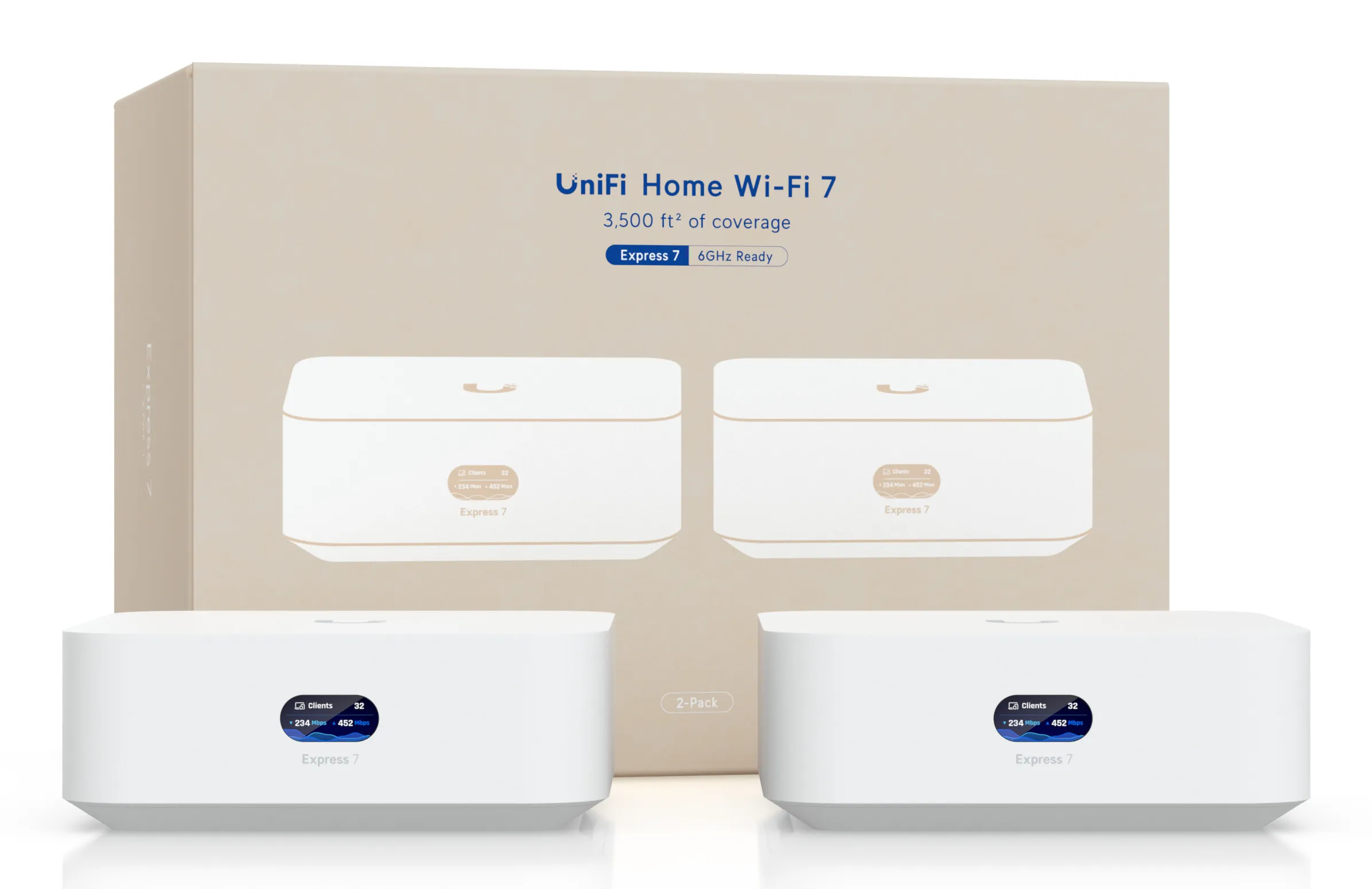 Ubiquiti UniFi Express 7 Mesh WiFi System, Wi-Fi 7, Tri-band, 2 pcs, White