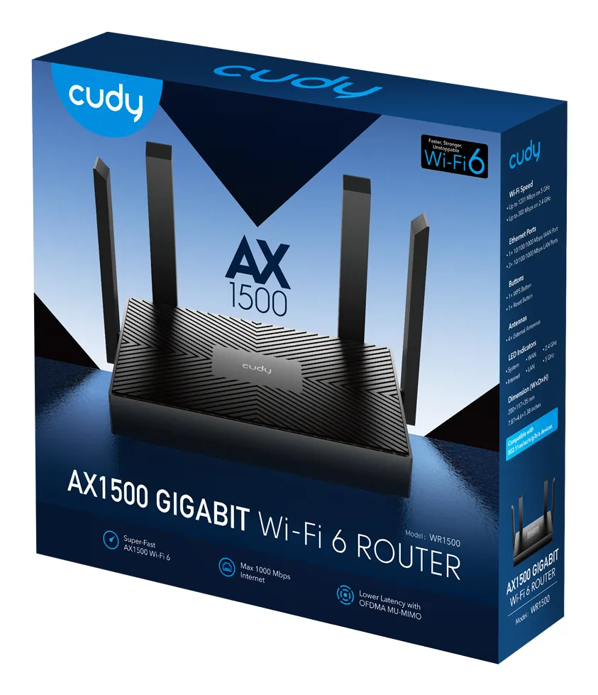 Cudy WR1500 router, Wi-Fi 6, AX1500, Dual-band, svart