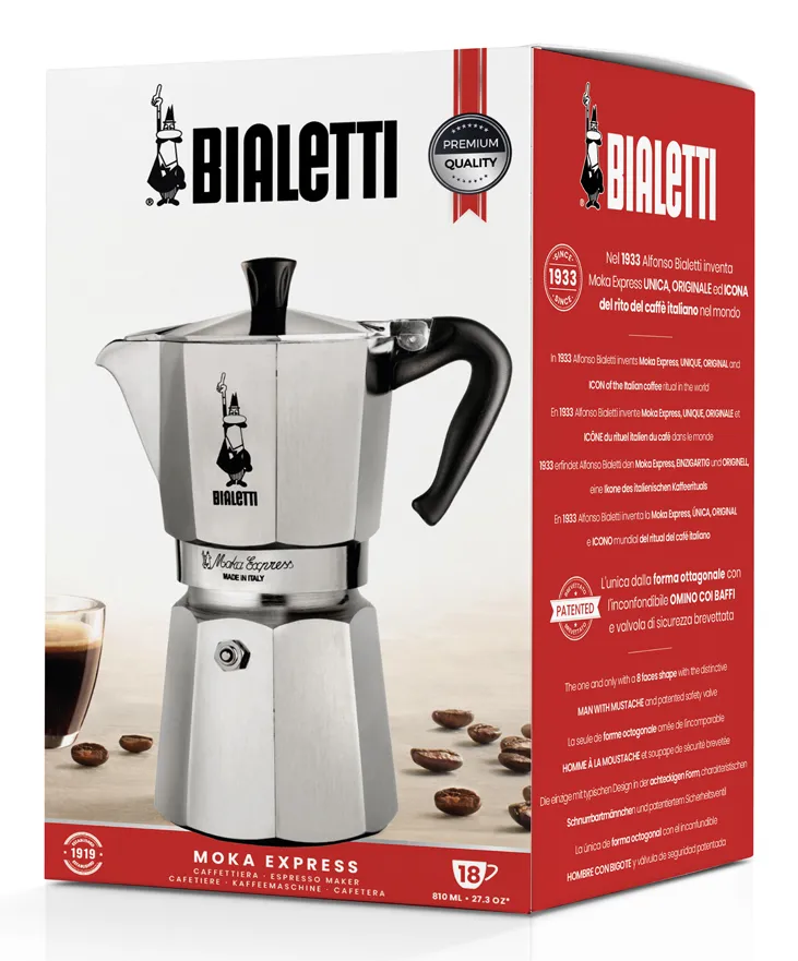 Bialetti Moka Express -espressomaskin, silver, 18 koppar