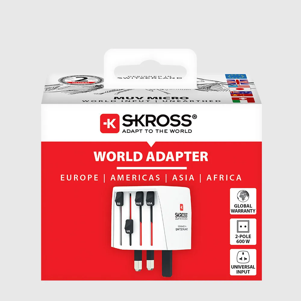 SKROSS MUV Micro - 2-polig v&auml;rldsreseadapter, vit