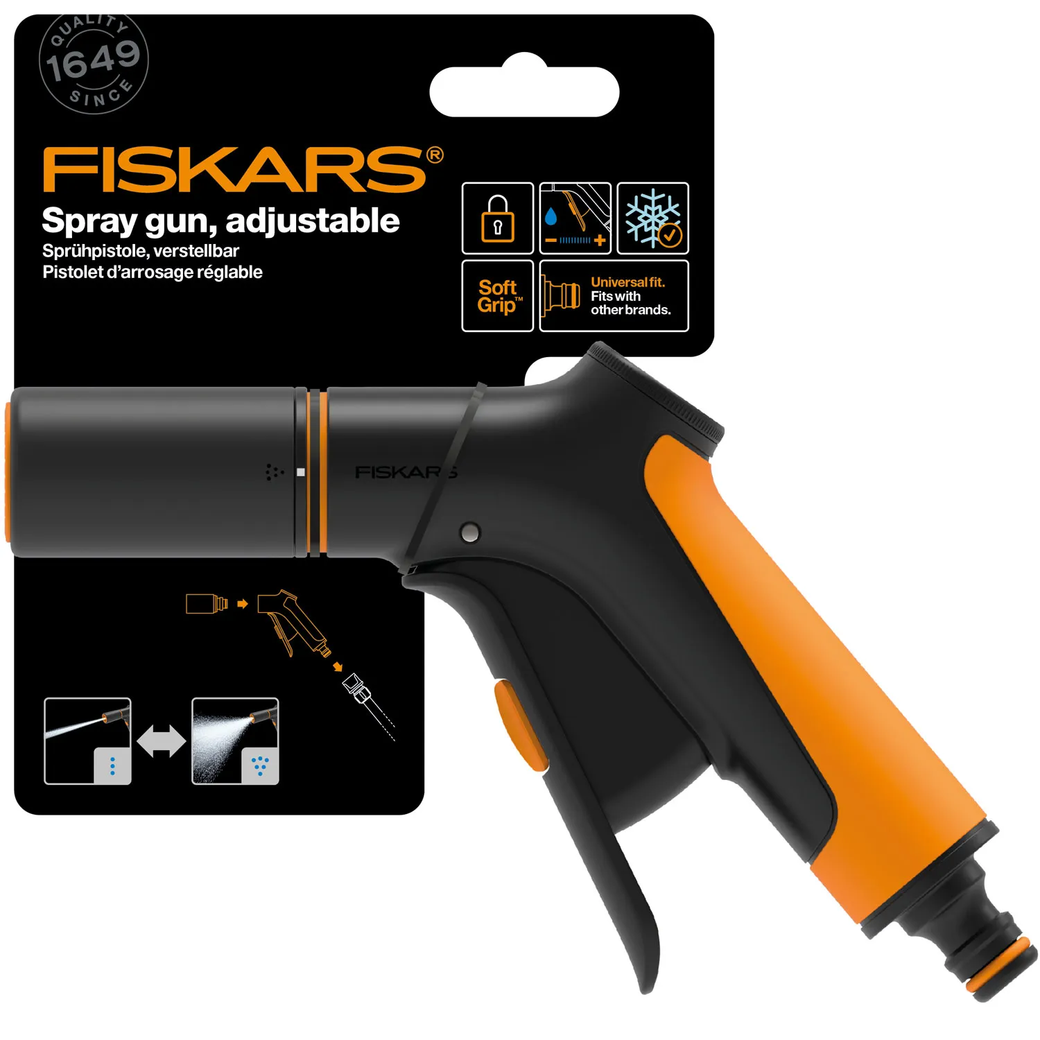 Fiskars - irrigation gun with front switch