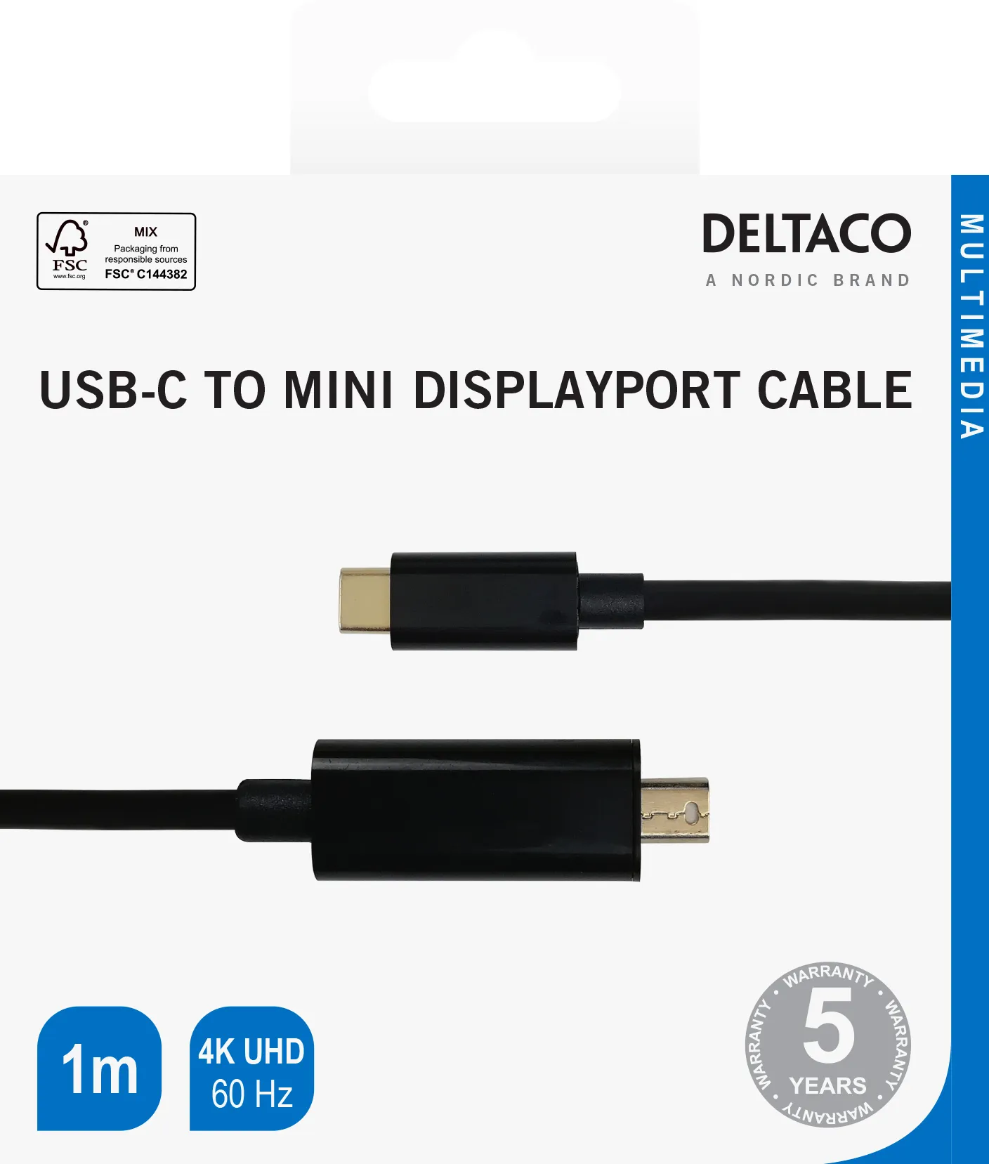 Deltaco USB-C to Mini DisplayPort cable, 1 m, Black