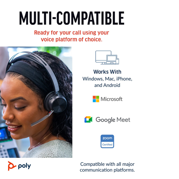 Poly Voyager Focus 2 UC - langattomat kuulokkeet mikrofonilla + latausasema