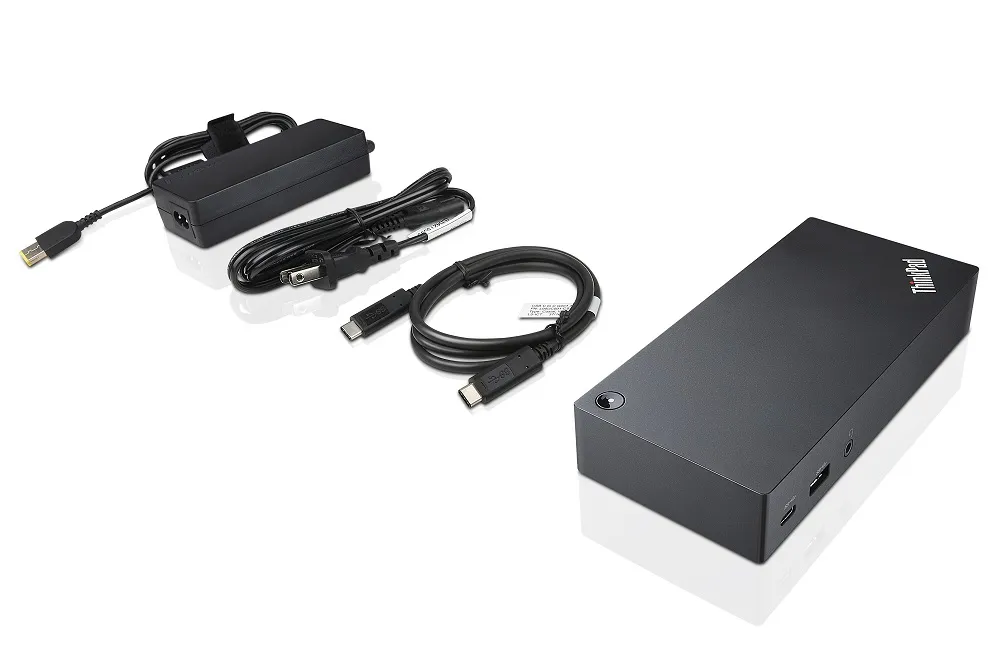 ThinkPad USB-C Dock. Tyylik&auml;s, pienikokoinen ja tukeva vaakasuoraan asennettava USB-C -porttitoistin, jonka kautta ladataan my&ouml;s kannettavan akkua.  Voidaan lii