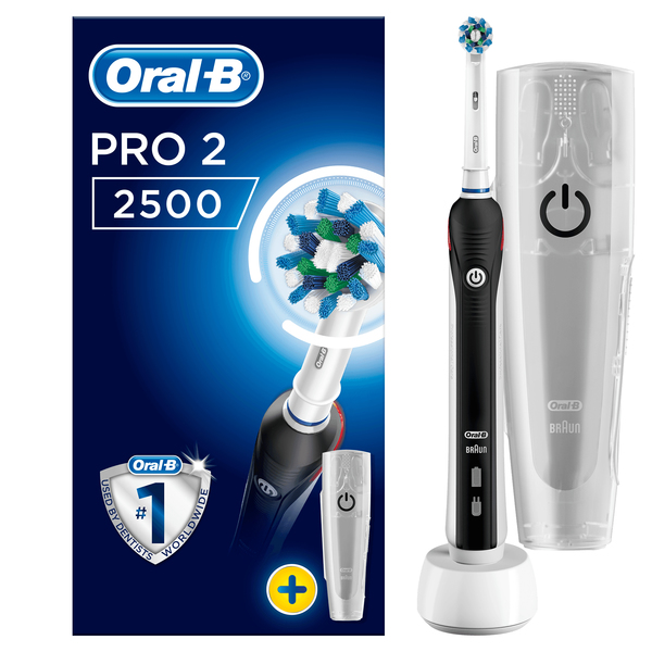 BRAUN S&Auml;HK&Ouml;HAMMASHARJA ORAL-B PRO2500. Litiumi-akulla ja Premium laturilla, mukana matkakotelo. CrossAction harjasp&auml;&auml;. 3D-teknologia, 8 800 v&auml;r&auml;hdyst&auml;, 40 000 s