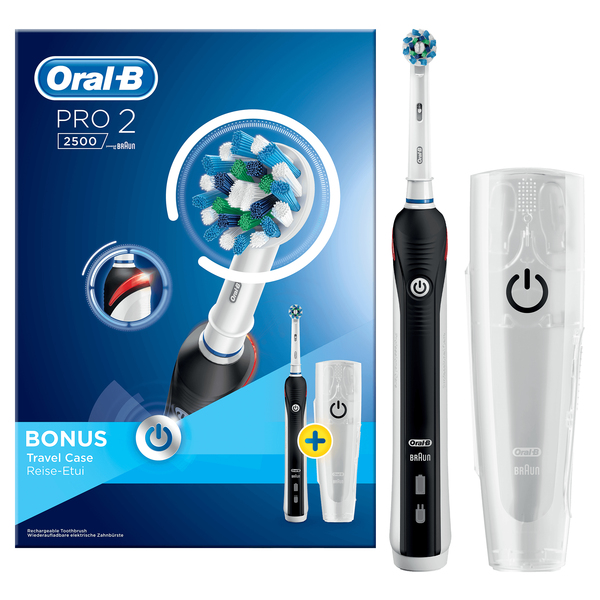 BRAUN S&Auml;HK&Ouml;HAMMASHARJA ORAL-B PRO2500. Litiumi-akulla ja Premium laturilla, mukana matkakotelo. CrossAction harjasp&auml;&auml;. 3D-teknologia, 8 800 v&auml;r&auml;hdyst&auml;, 40 000 s