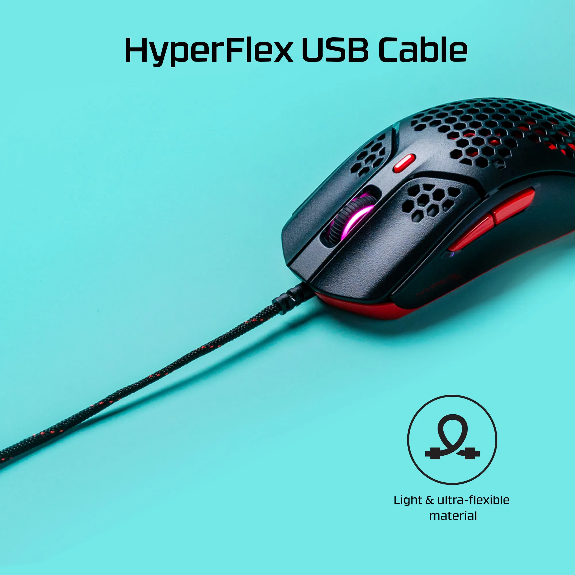 HyperX Pulsefire Haste tr&aring;dbunden gamingmus, svart/r&ouml;d