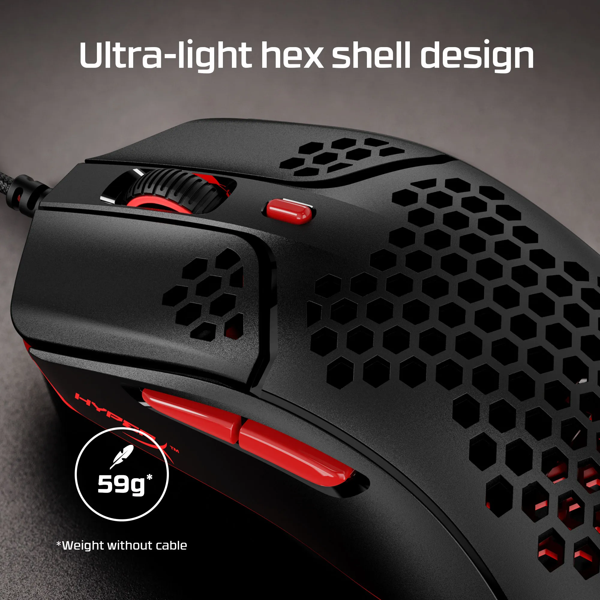 HyperX Pulsefire Haste tr&aring;dbunden gamingmus, svart/r&ouml;d