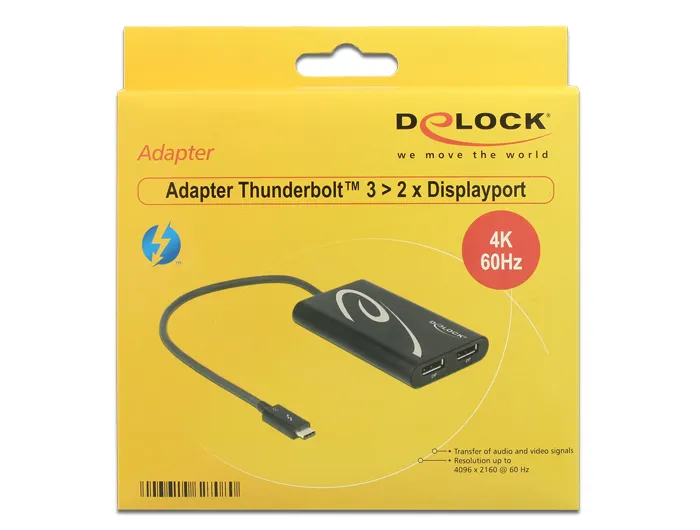DeLock 62708 Adapter Thunderbolt 3 hane till 2xDisplayport hona 4K 60
