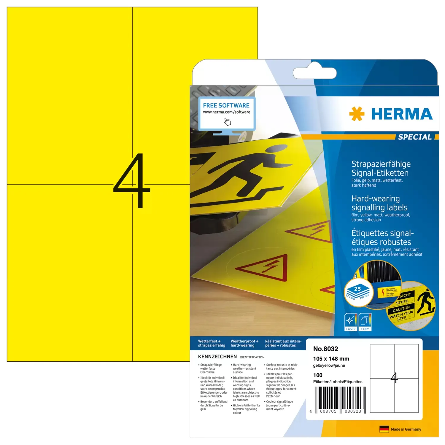Herma label film extra strong 105x148 yellow (100)