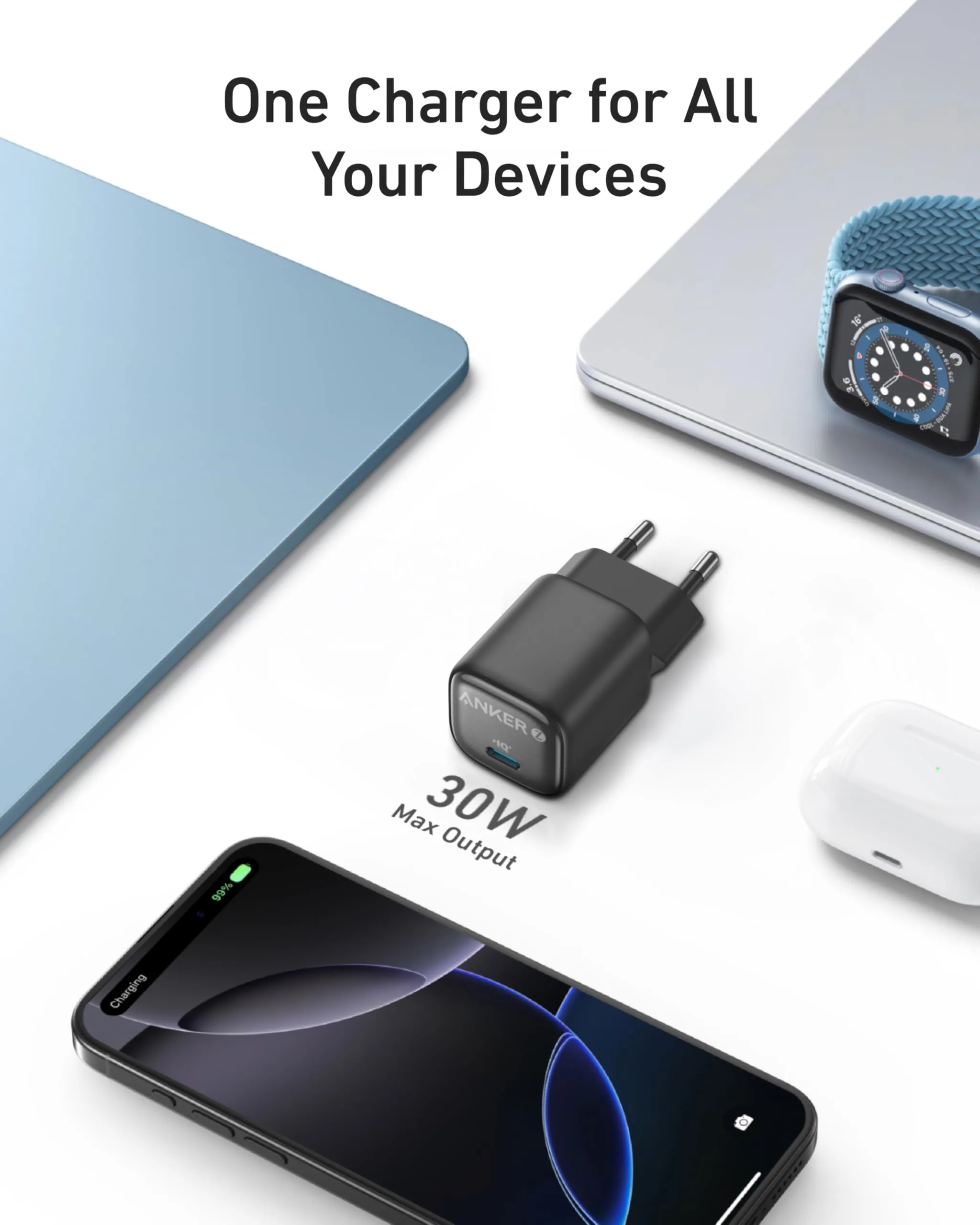 Anker 30W USB-C GaN - Virtal&auml;hde, musta