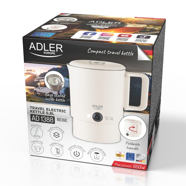 Adler AD 1388b Tourist kettle, 0.8L, 650W, Beige