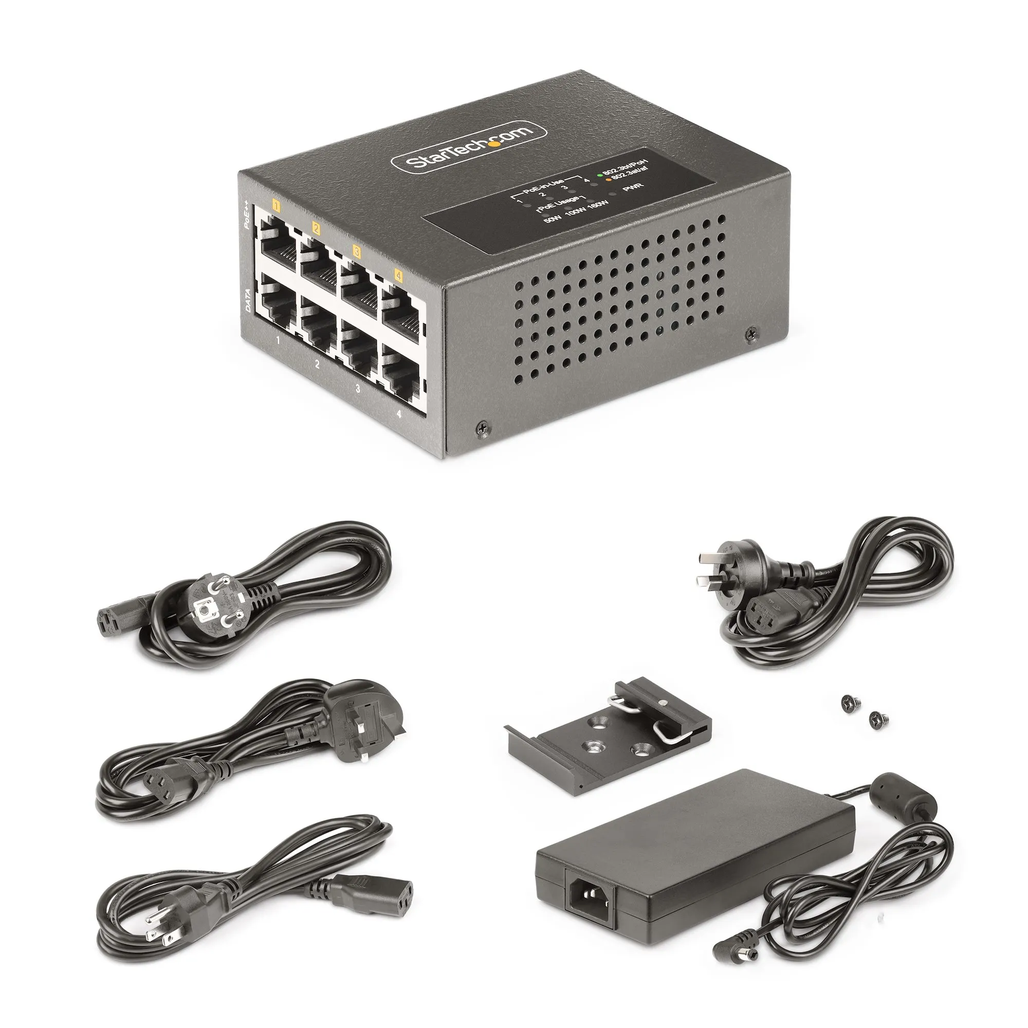 STARTECH.COM 4-Port Multi-Gigabit PoE++ Injector 5/2.5G Ethernet NBASE-T PoE/PoE+/PoE++ 802.3af/802.3at/802.3bt up to 95W Unmanaged