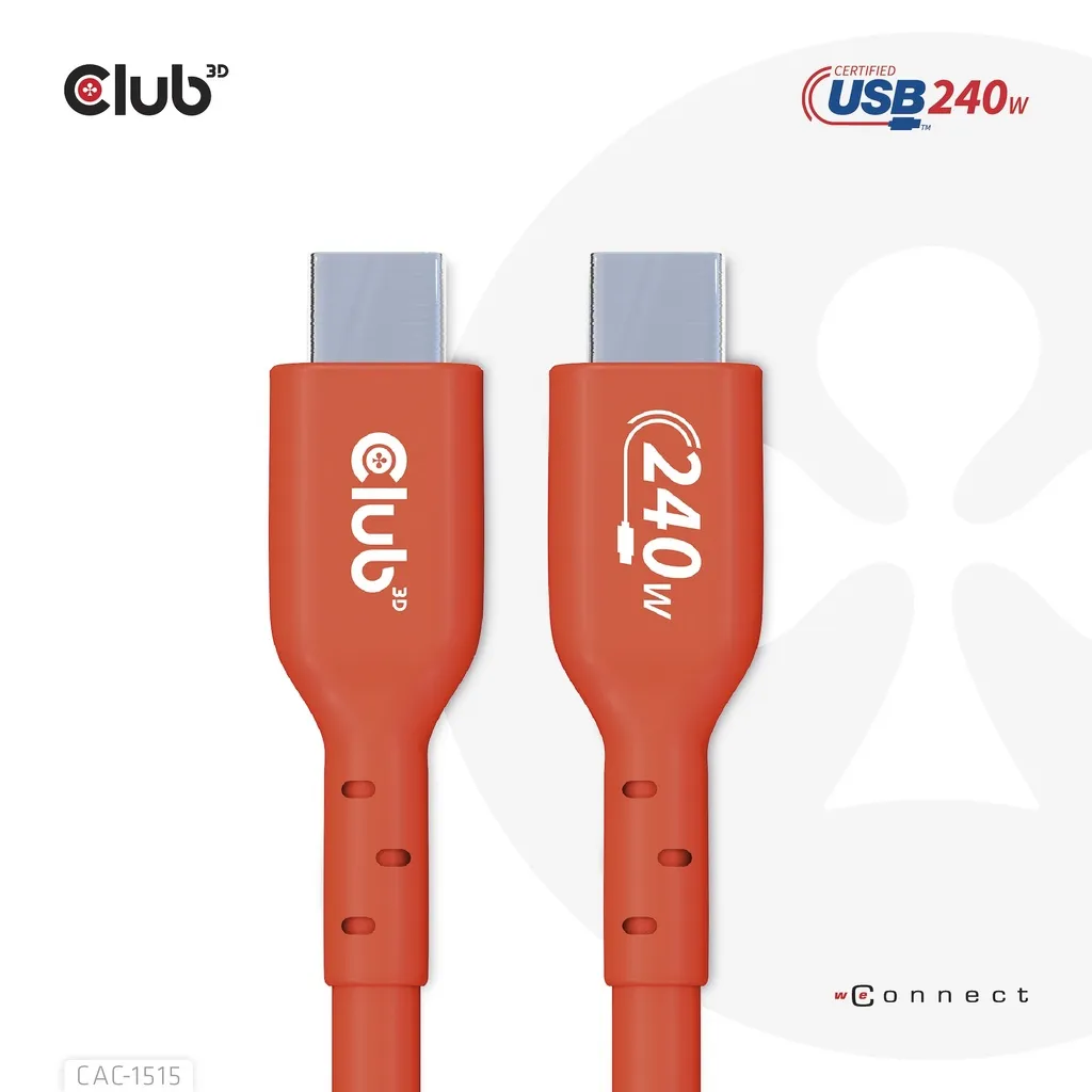 Club 3D CAC-1515 USB-C -kaapeli, 240 W, 4 m, punainen