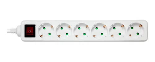 Deltaco uttag 6xCEE 7/3 1xCEE 7/7 grenuttag med switch 1,5m, vit