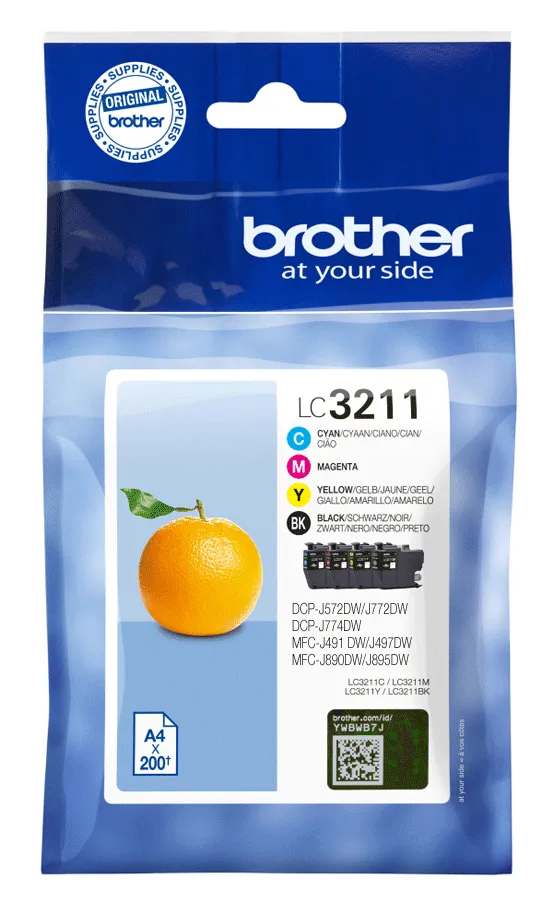 Brother LC3211VAL ink cartridge kit, Black, Cyan, Magenta, Yellow, 4 pcs