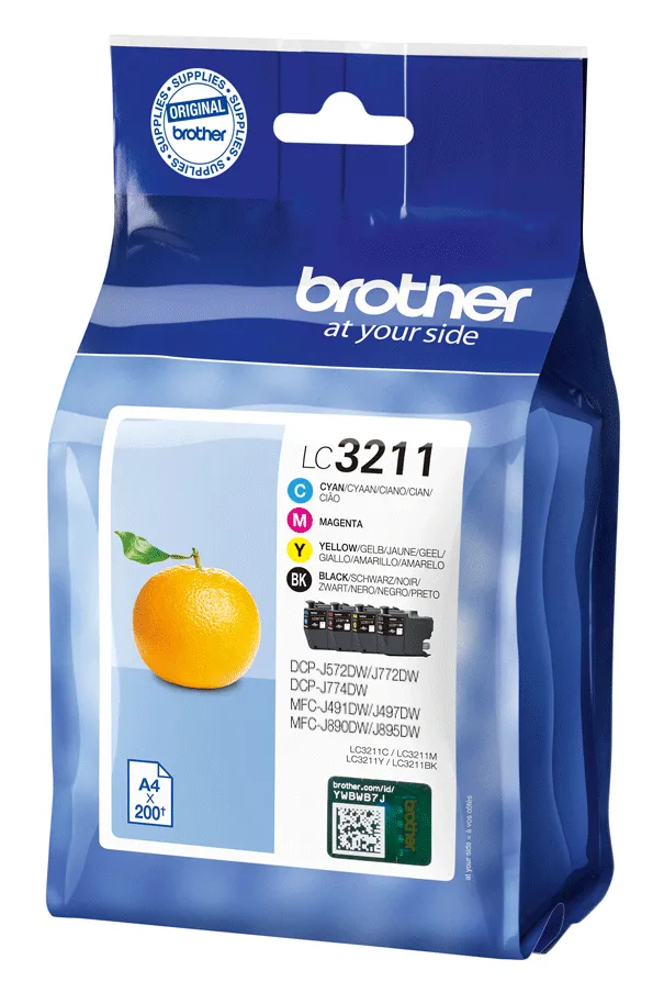 Brother LC3211VAL ink cartridge kit, Black, Cyan, Magenta, Yellow, 4 pcs