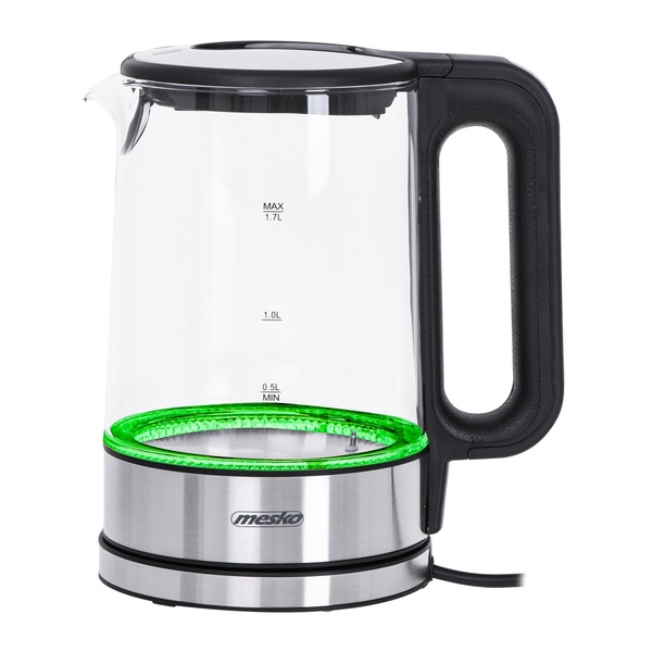 ADLER Mesko MS 1301B vattenkokare, 1,7 l, 2200 W, svart/rostfritt st&aring;l/glas