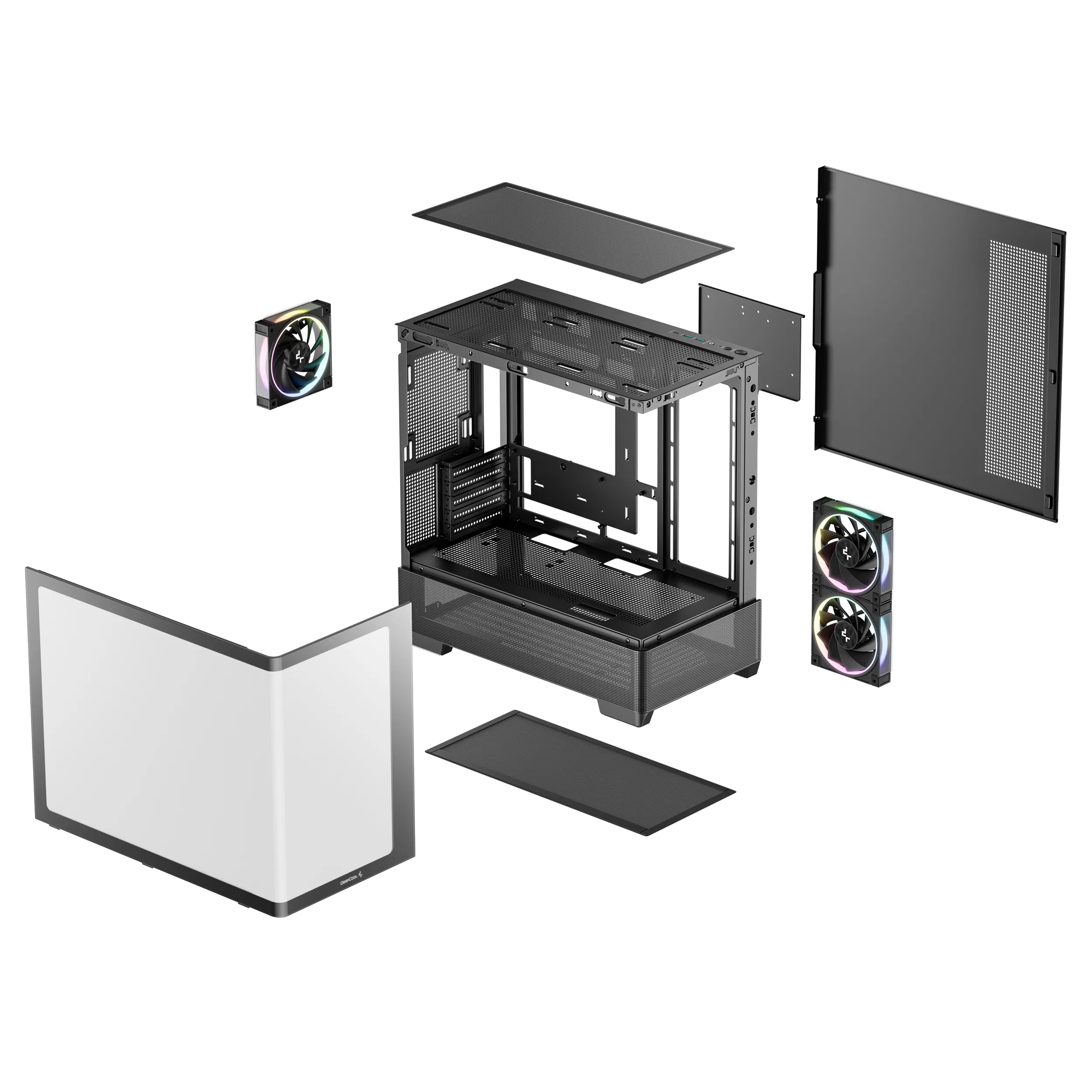 DeepCool CG380U 3F Micro-ATX Case with window, with RGB lighting, Black