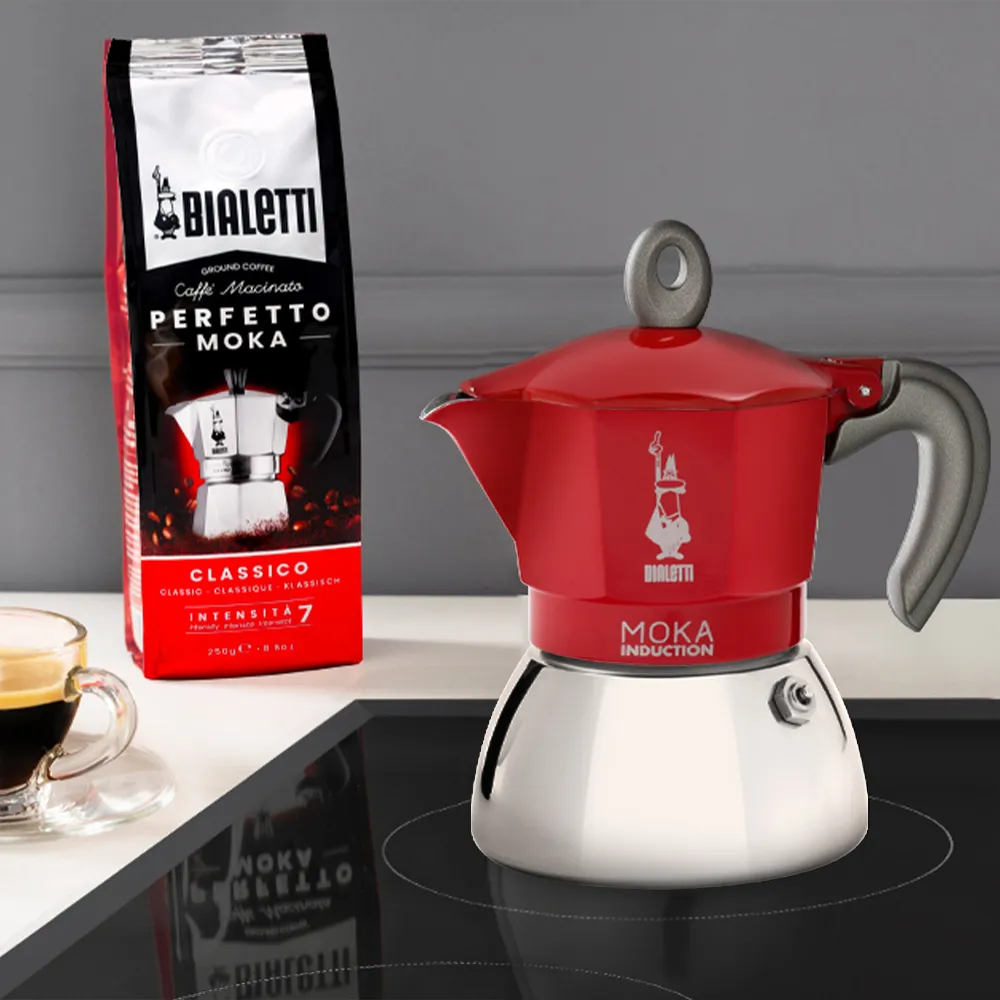 Bialetti Moka Induction -espressokeitin, punainen, 4 kuppia