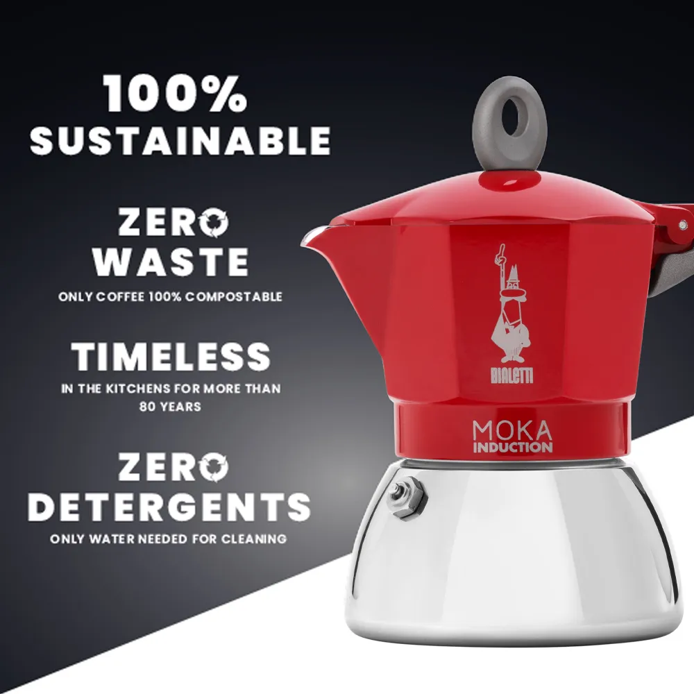 Bialetti Moka Induction -espressokeitin, punainen, 4 kuppia