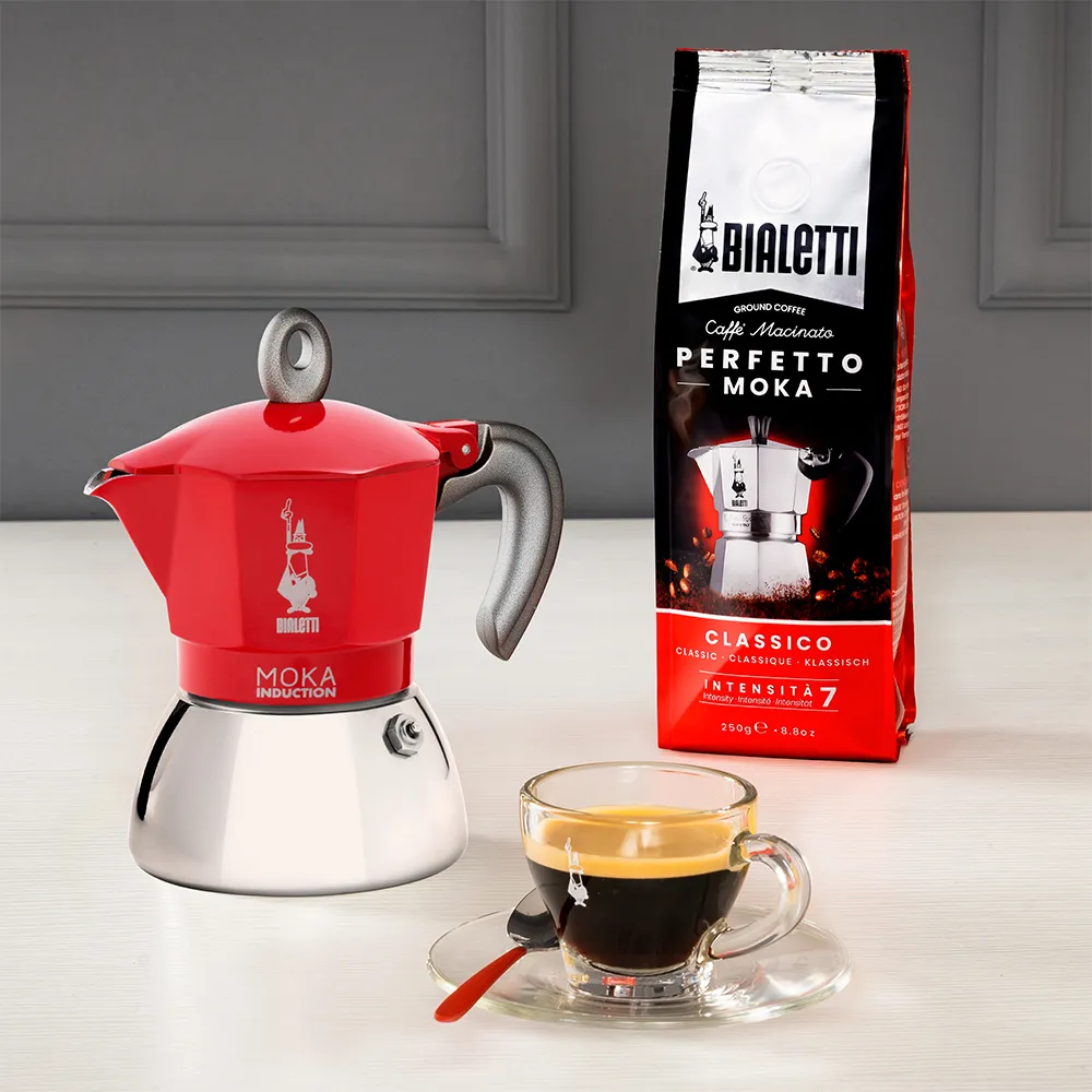 Bialetti Moka Induction -espressokeitin, punainen, 4 kuppia
