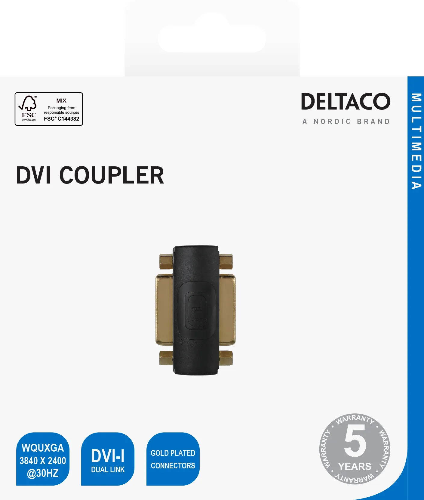 Deltaco DVI-I Dual Link adapter, female - female, musta