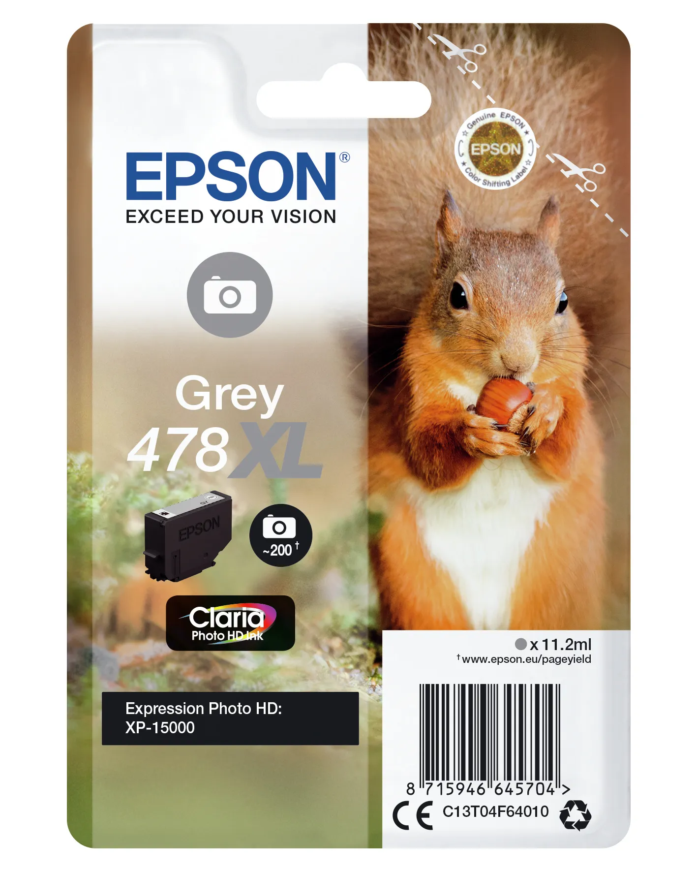 Epson 478XL -mustekasetti, 11.2 ml, harmaa