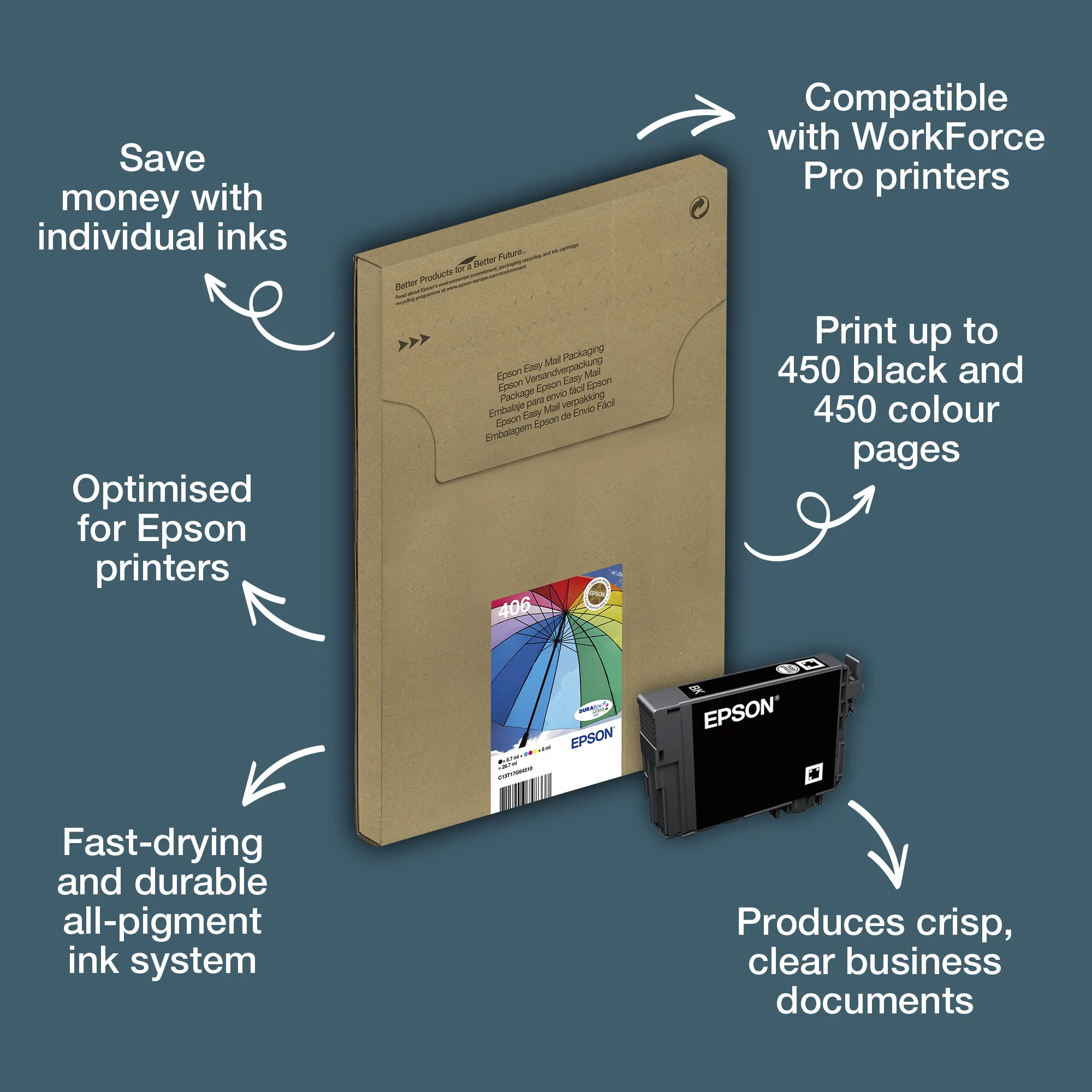 Epson 406 Umbrella -mustekasettipakkaus, musta/syaani/magenta/keltainen, 4 kpl